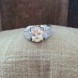 Chunky Silver Synthetic Yellow Stone Ring